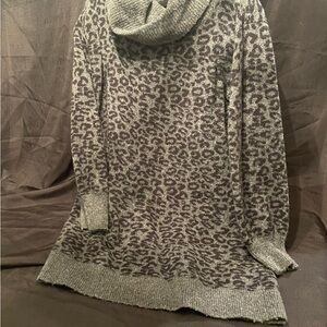Anthropologie Gray Leopard Print Cowl Neck Sweater